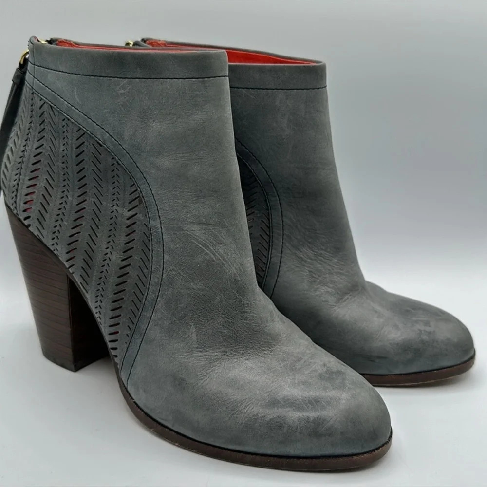 Gray Leather Ankle Boots